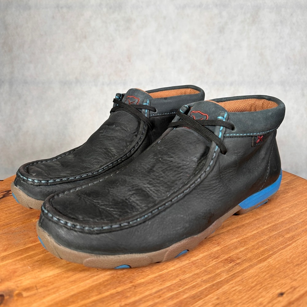 Twisted X Driving Mocs Mens 8M Black Blue Leather Chukka Boots WDM0033 Good
